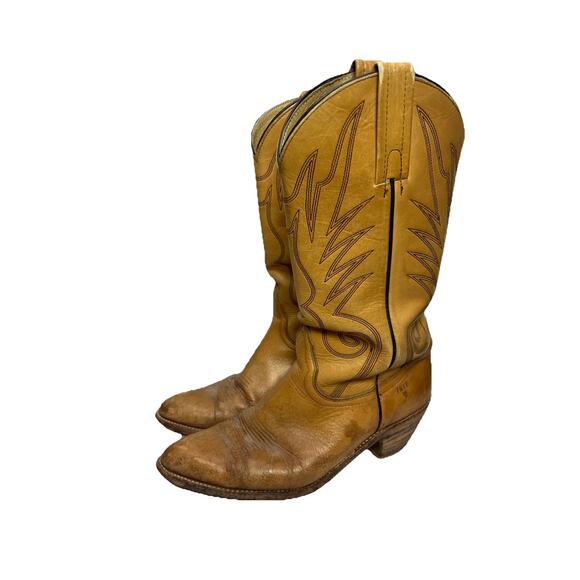 Frye American Classics Cowboy Boots Tan Leather Western Mens 9.5D USA Made - Picture 1 of 10